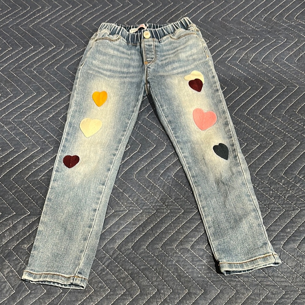 Mae LI Rose Kids' Jeans with Heart Patches size 4/5